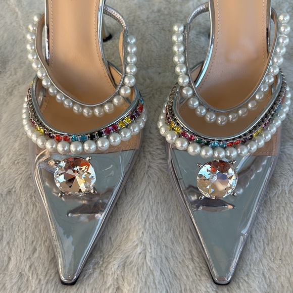 MACH & MACH Silver and Pearl Embellished Heels - Picture 9 of 11